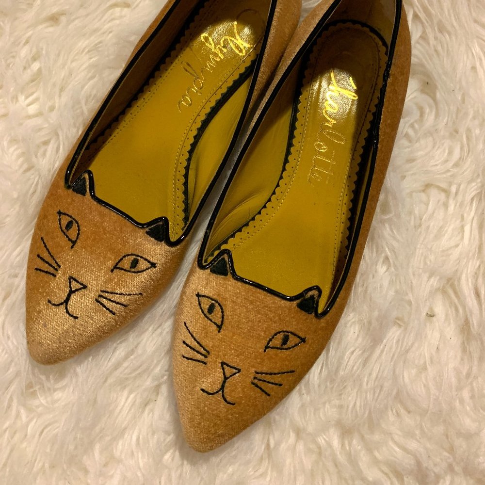 Royal Plush Charlotte Olympia Kitty Flats Beige Gem